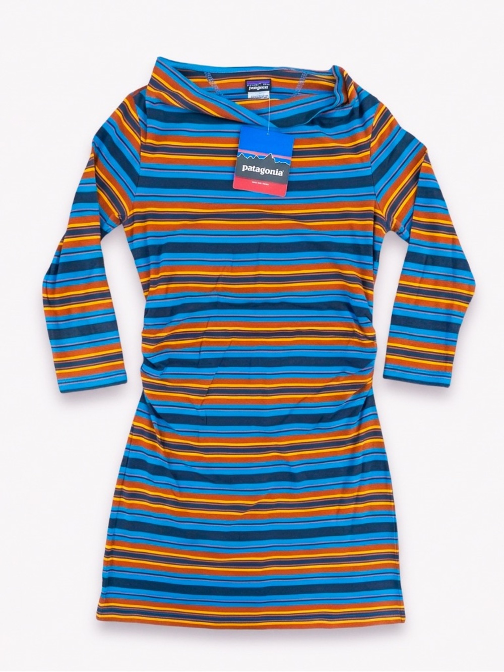 NWT Patagonia Kamala Cowl Neck Dress S Striped Organic Cotton Ruched Tunic New